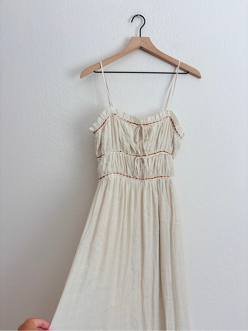 Sincerely Jules Romantic Cream Spaghetti-Strap Maxi Dress with Ruffle Trim